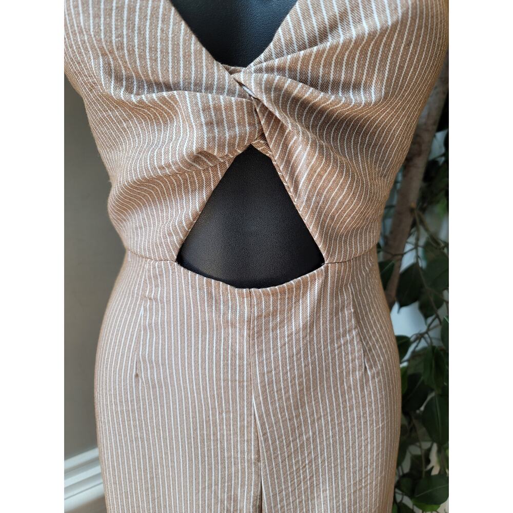 The Room Jumpsuit Women Medium Beige White Striped Cutout Wide Leg Sleeveless - Picture 4 of 12